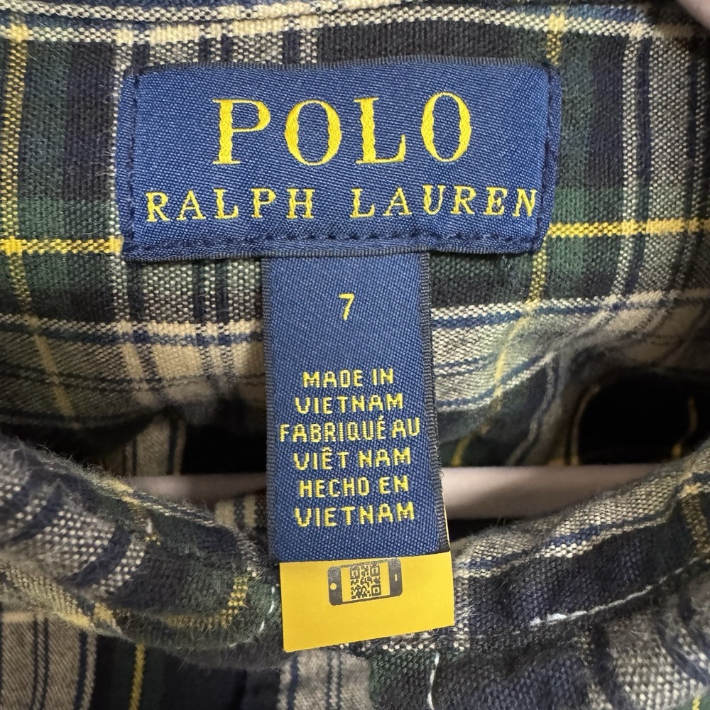 Polo Ralph Lauren Boys Green Plaid Brushed Oxford Button-Down Shirt Size 7 - Picture 4 of 6